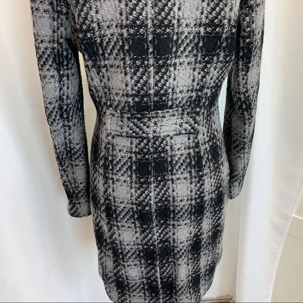 RW & CO Black and gray wool plaid check fall winter coat Sz S